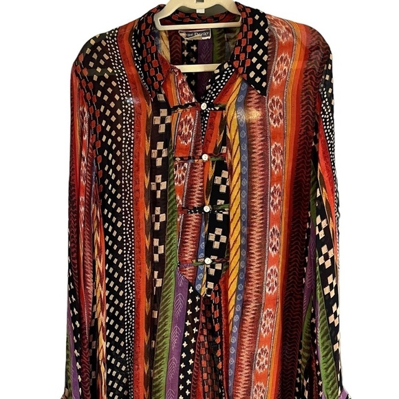 Rene Derhy Vintage Sheer Tribal Print Tunic Top Boho Half Button Front Sz L - Picture 10 of 11